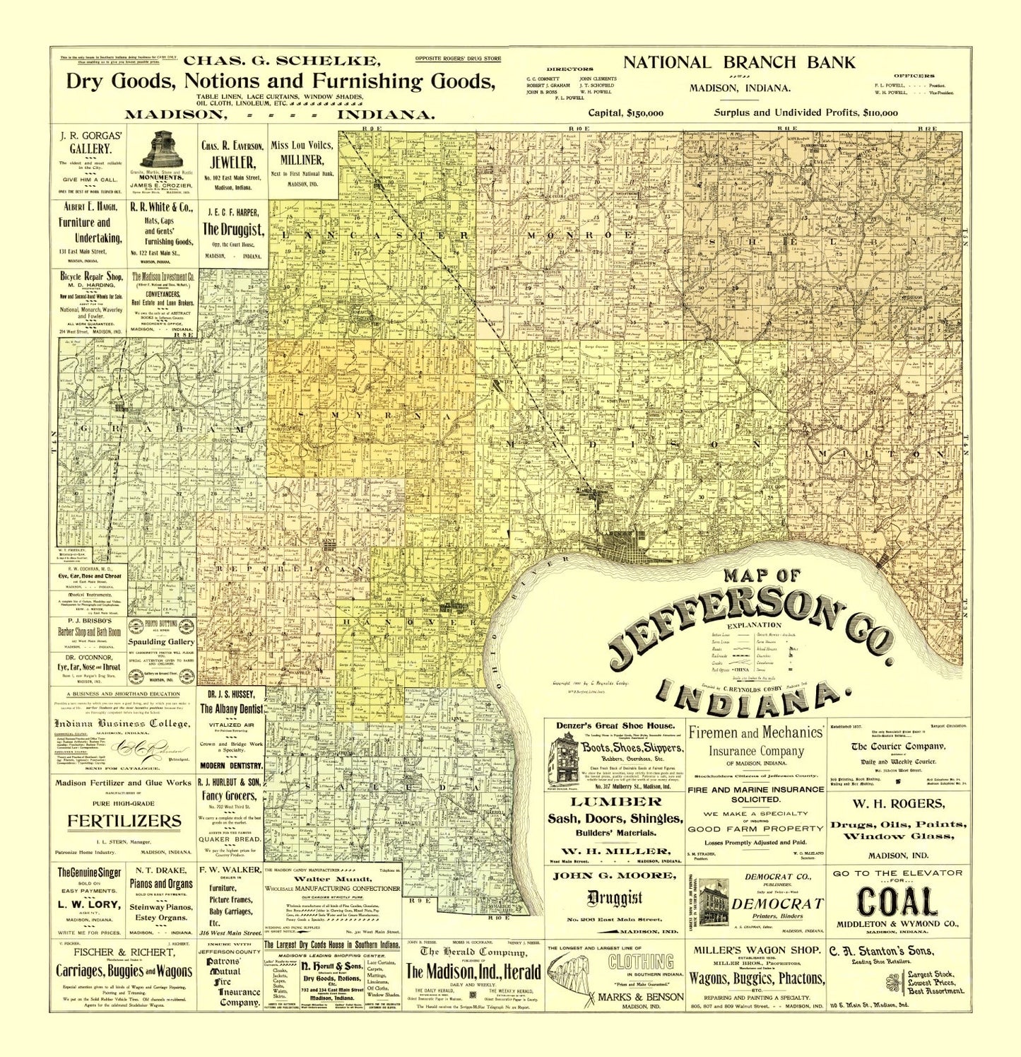Vintage Map of Jefferson County, Indiana 1900
