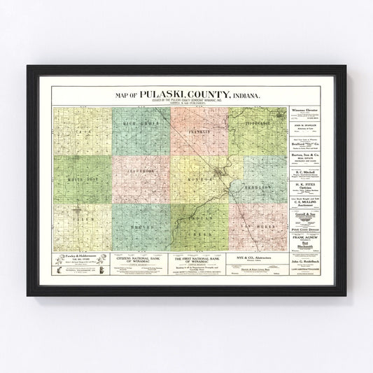 Vintage Map of Pulaski County, Indiana 1907