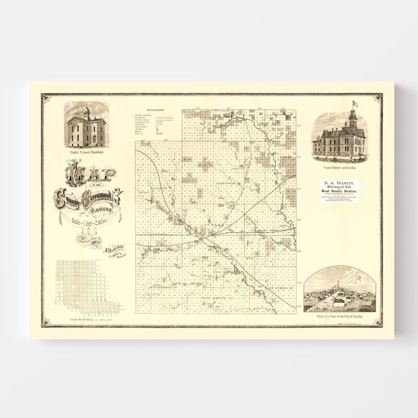 Vintage Map of Greenwood County, Kansas 1877