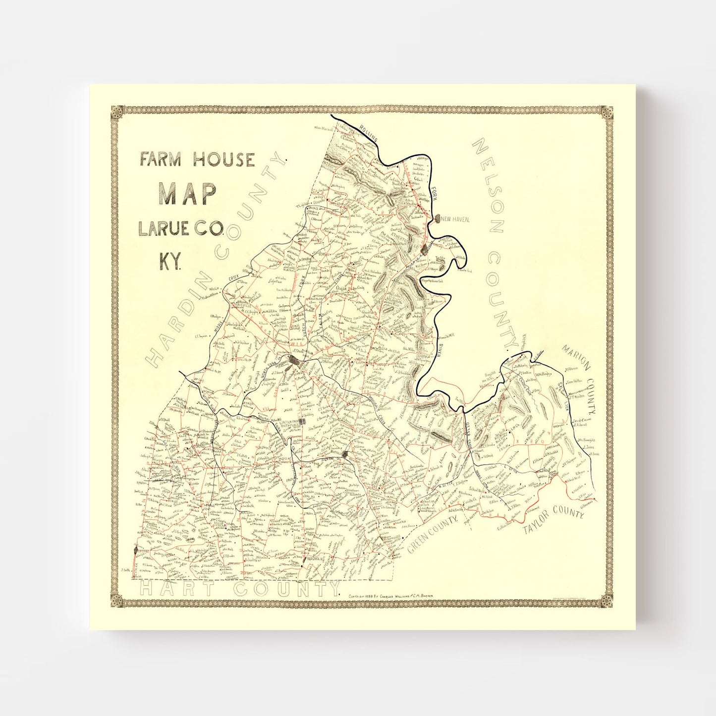 Vintage Map of Larue County, Kentucky 1899