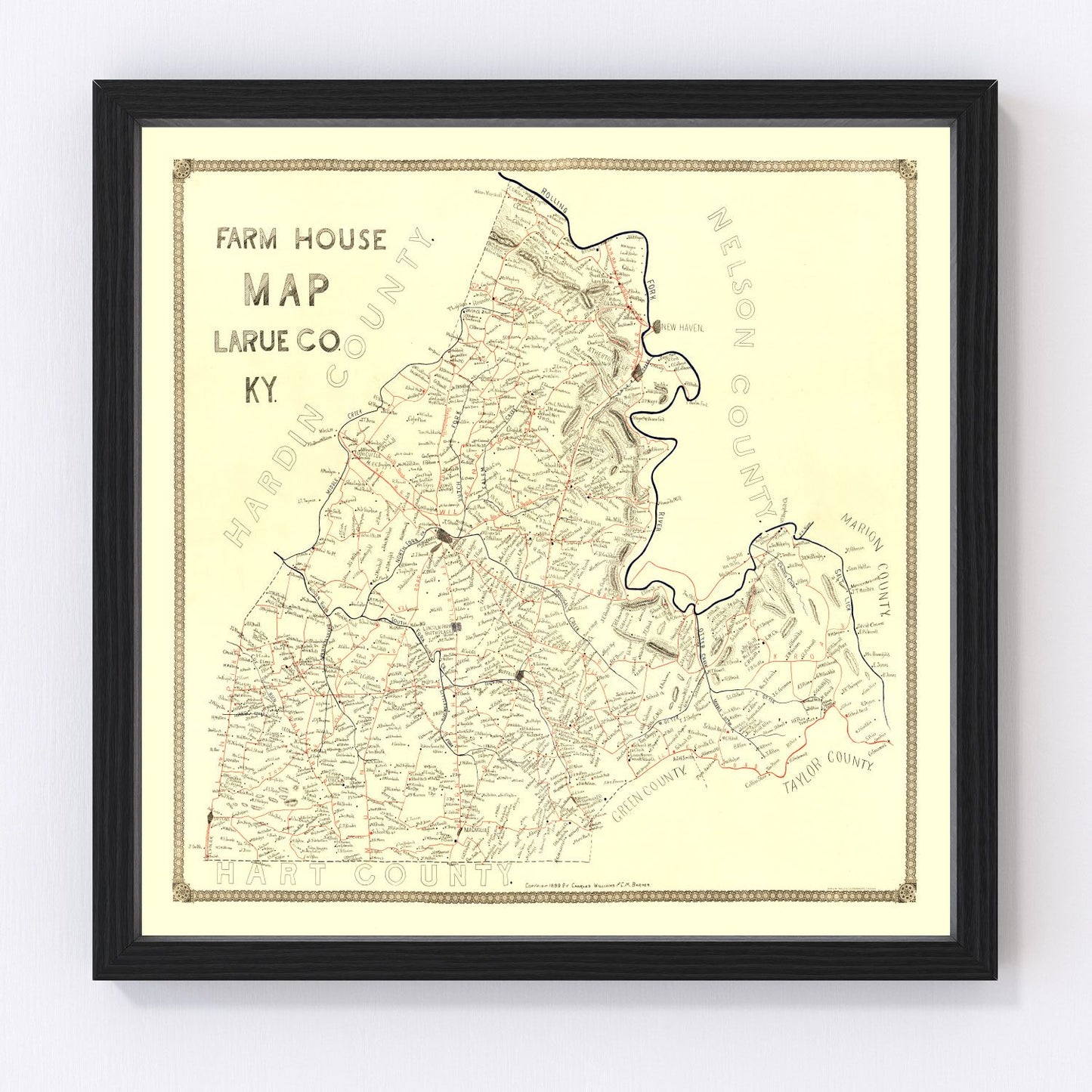 Vintage Map of Larue County, Kentucky 1899