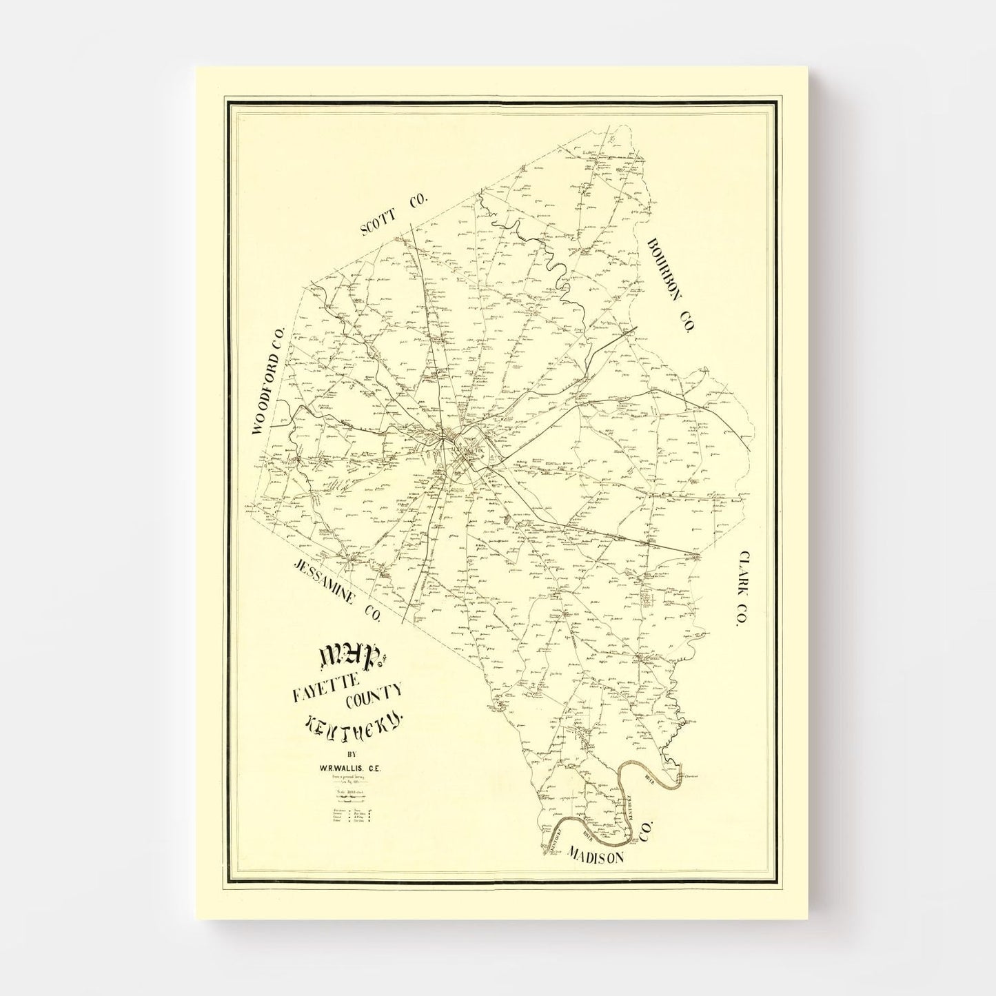 Vintage Map of Fayette County, Kentucky 1891