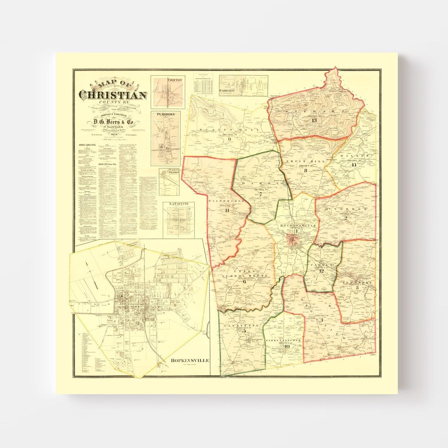 Vintage Map of Christian County, Kentucky 1878