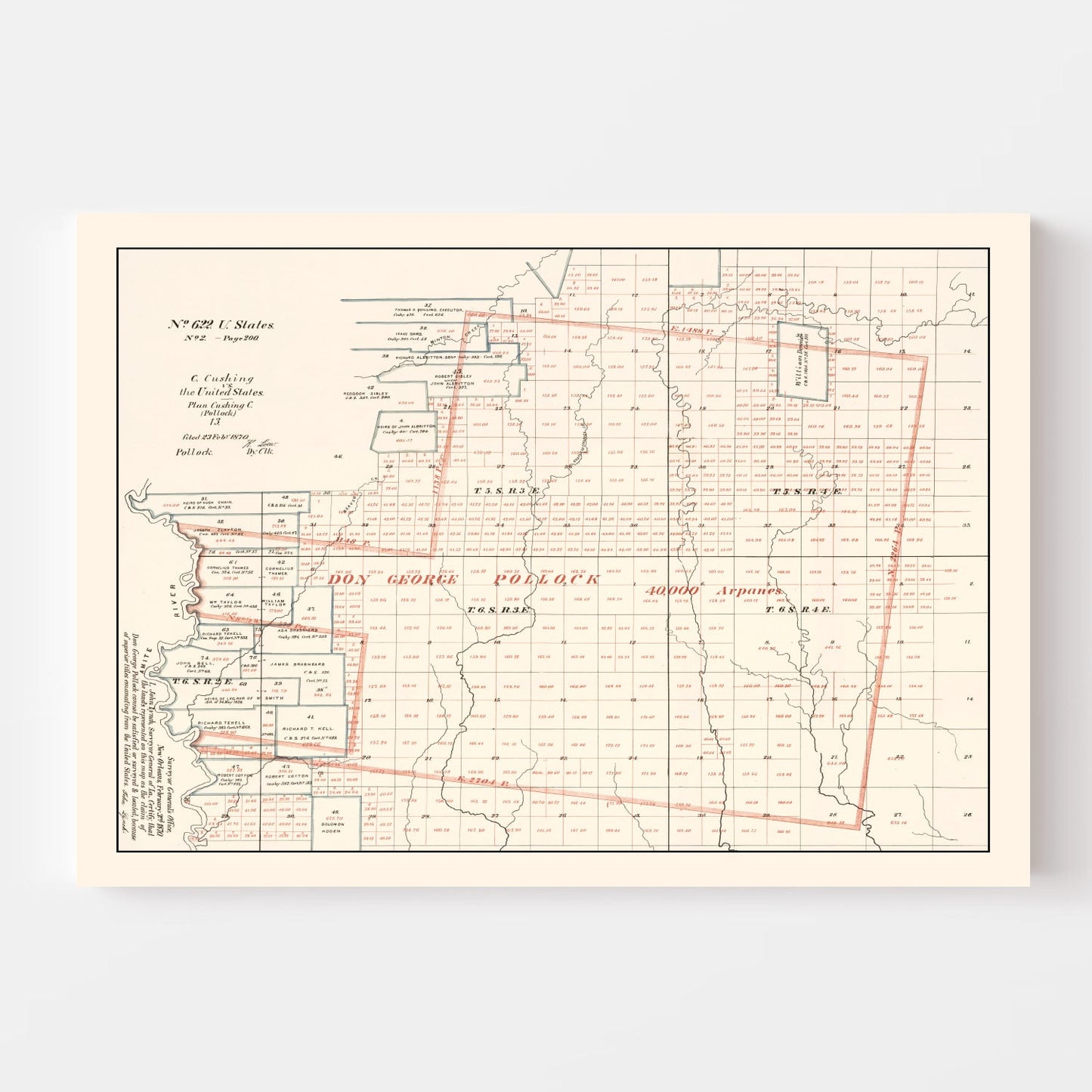 Vintage Map of Livingston Parish, Louisiana 1870