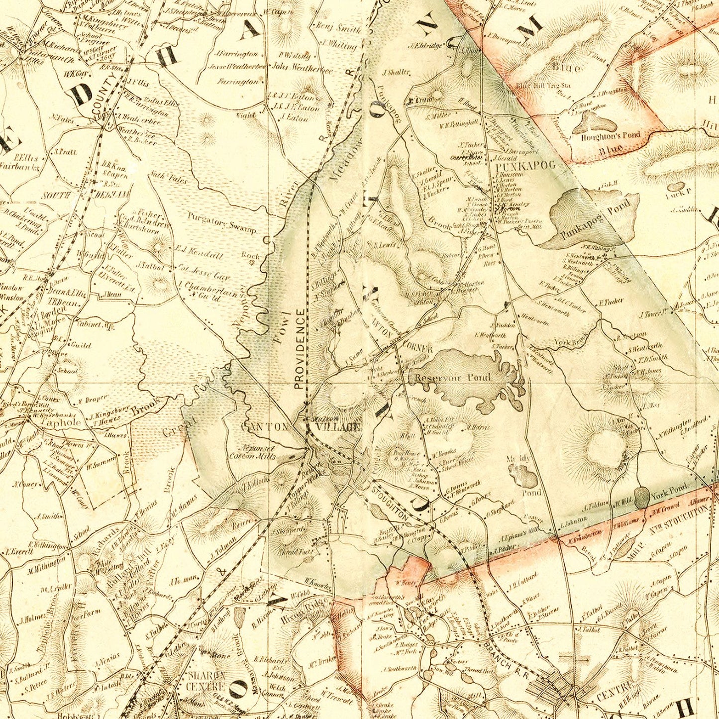 Vintage Map of Norfolk County, Massachusetts 1853