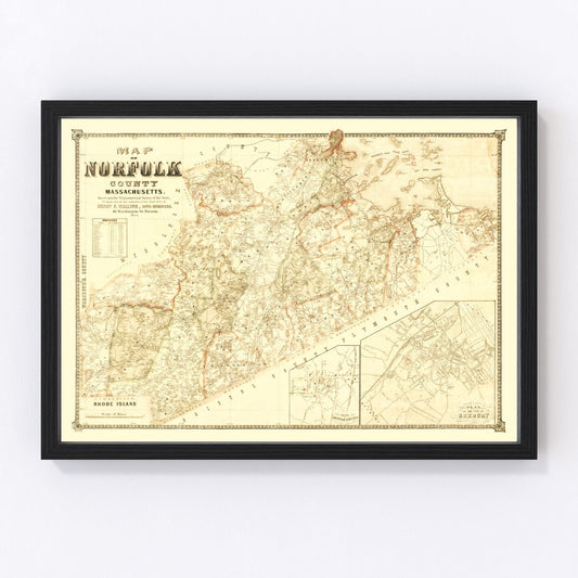 Vintage Map of Norfolk County, Massachusetts 1853