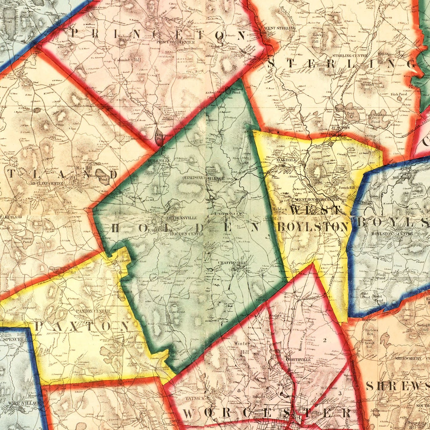 Vintage Map of Worcester County, Massachusetts 1857