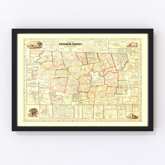 Vintage Map of Franklin County, Massachusetts 1858