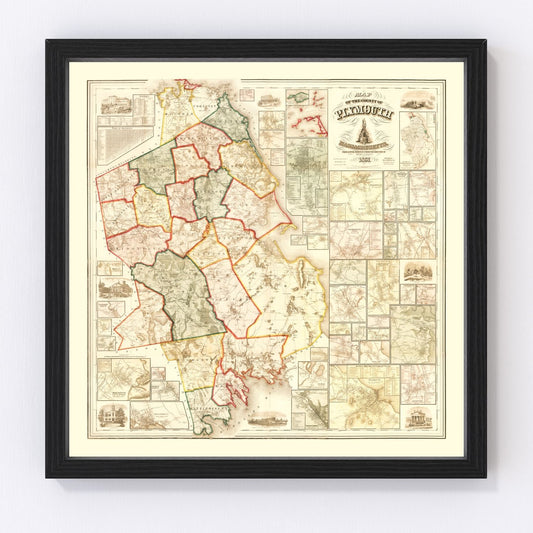 Vintage Map of Plymouth County, Massachusetts 1857