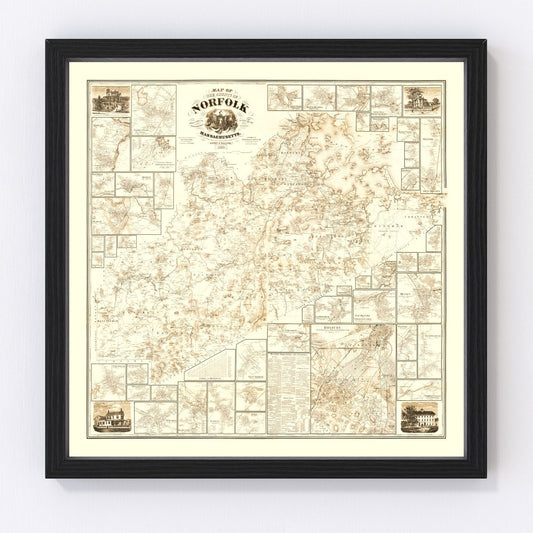 Vintage Map of Norfolk County, Massachusetts 1858