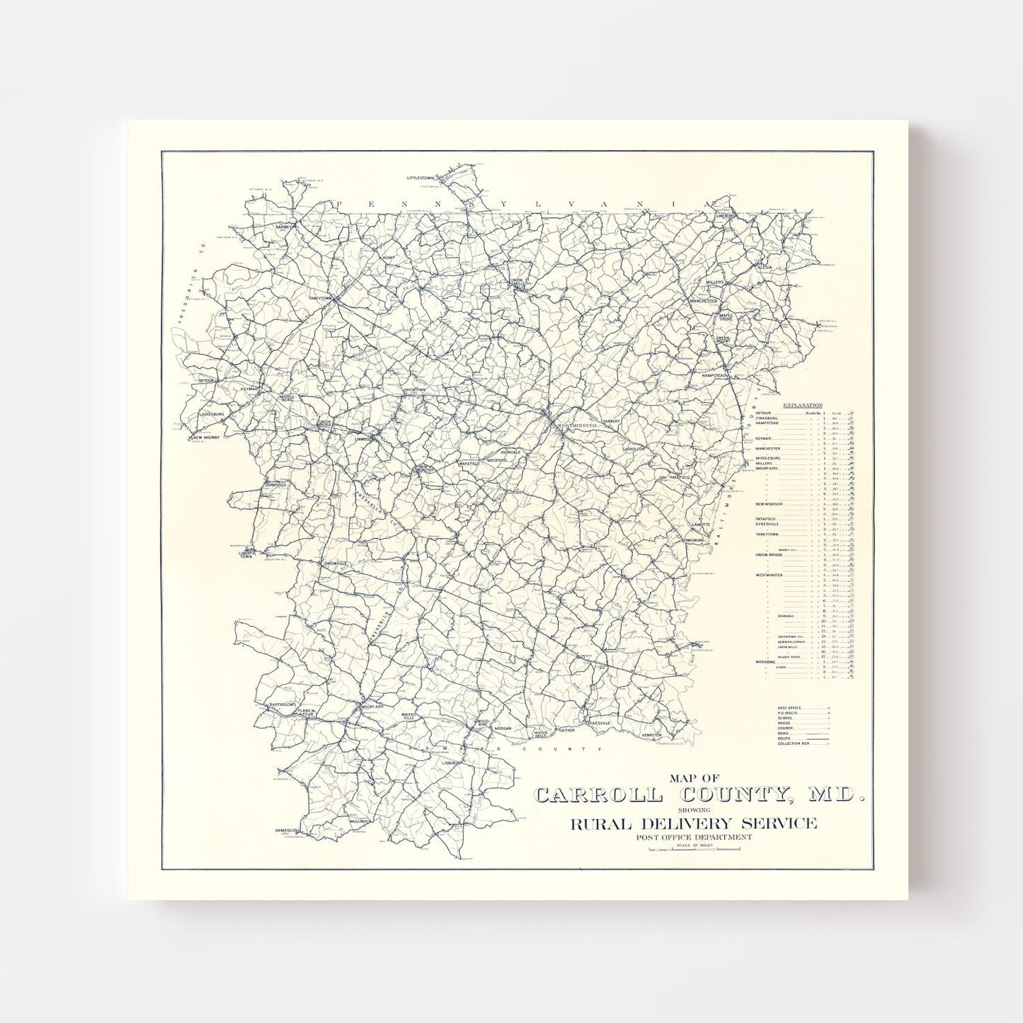Vintage Map of Carroll County, Maryland 1911