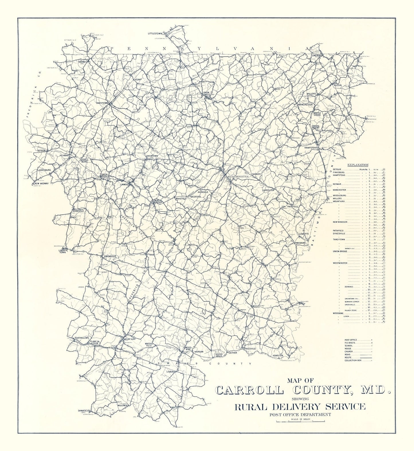 Vintage Map of Carroll County, Maryland 1911