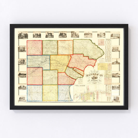 Vintage Map of Monroe County, Michigan 1859