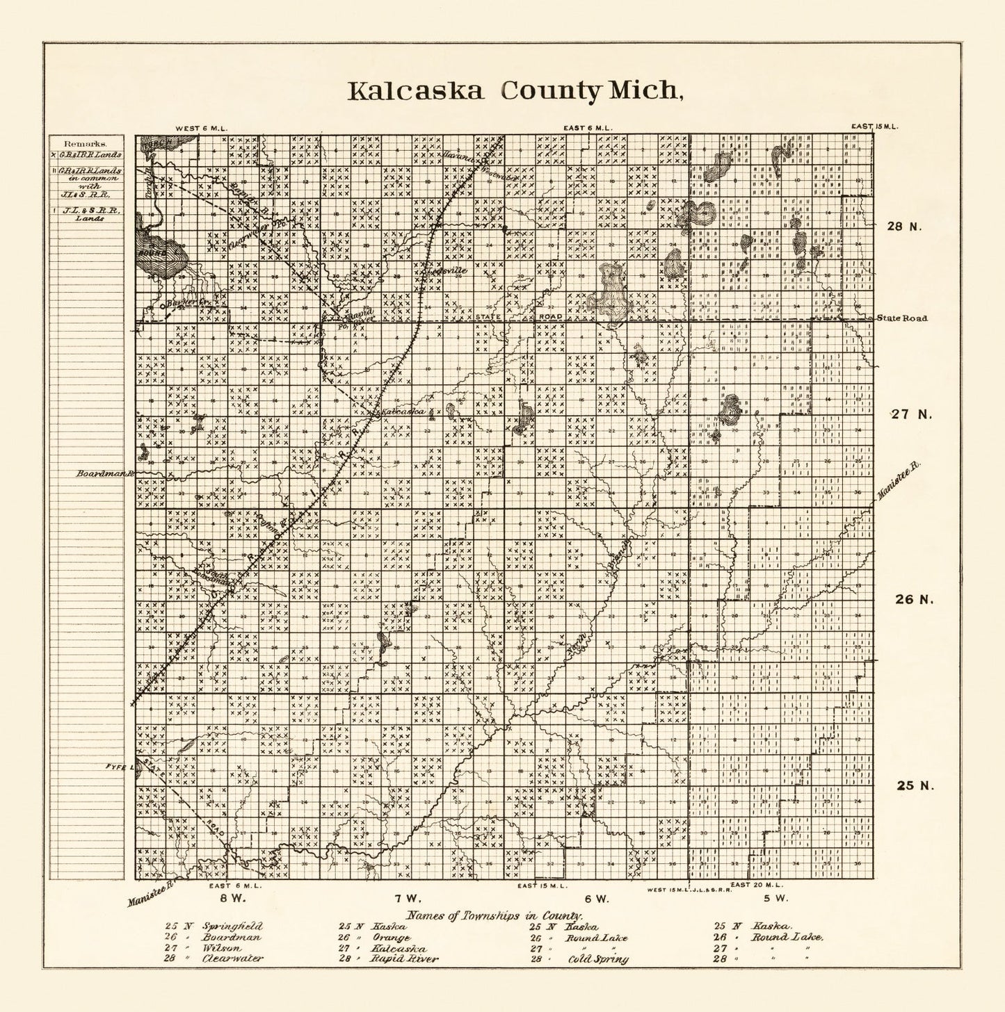 Vintage Map of Kalcaska County, Michigan 1878