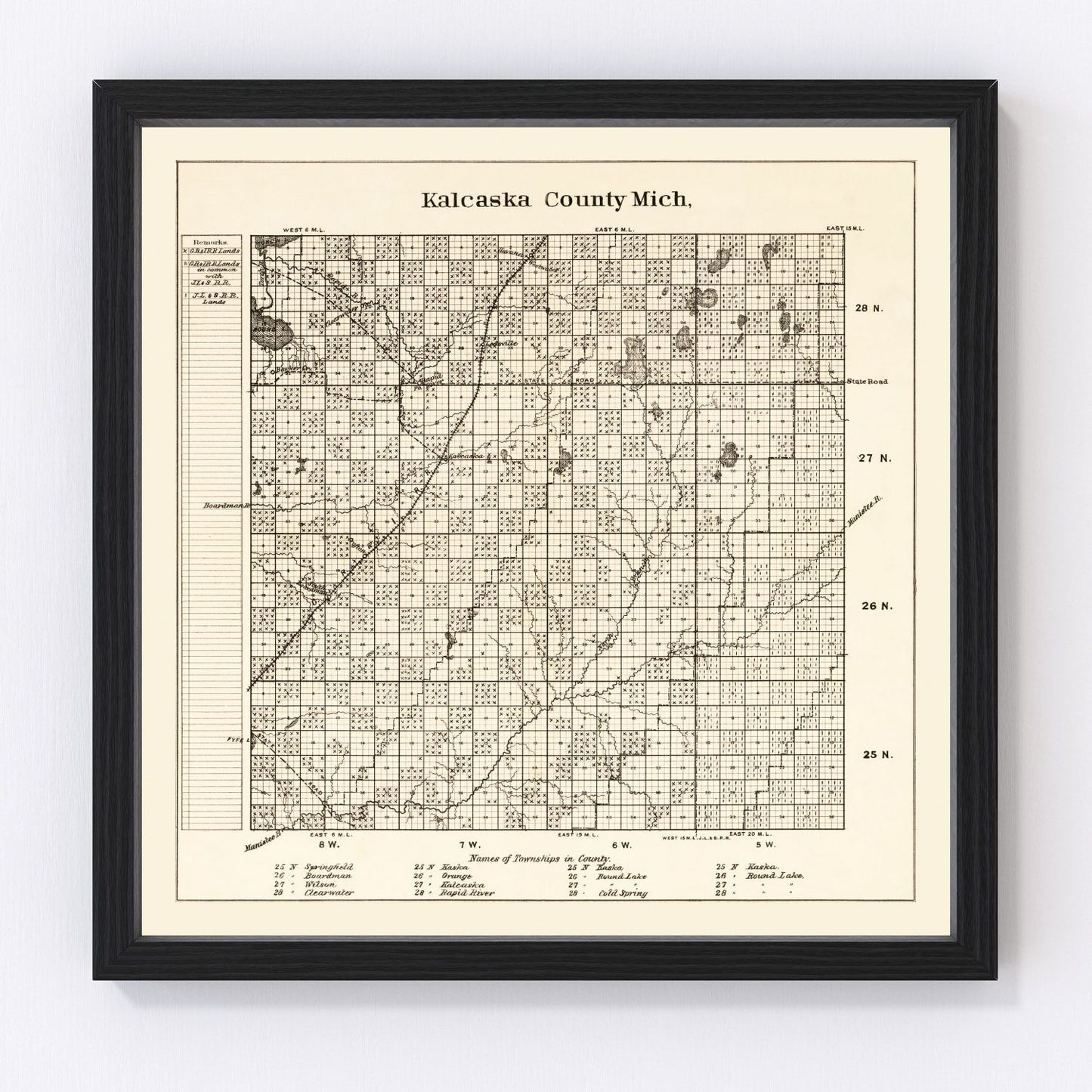 Vintage Map of Kalcaska County, Michigan 1878