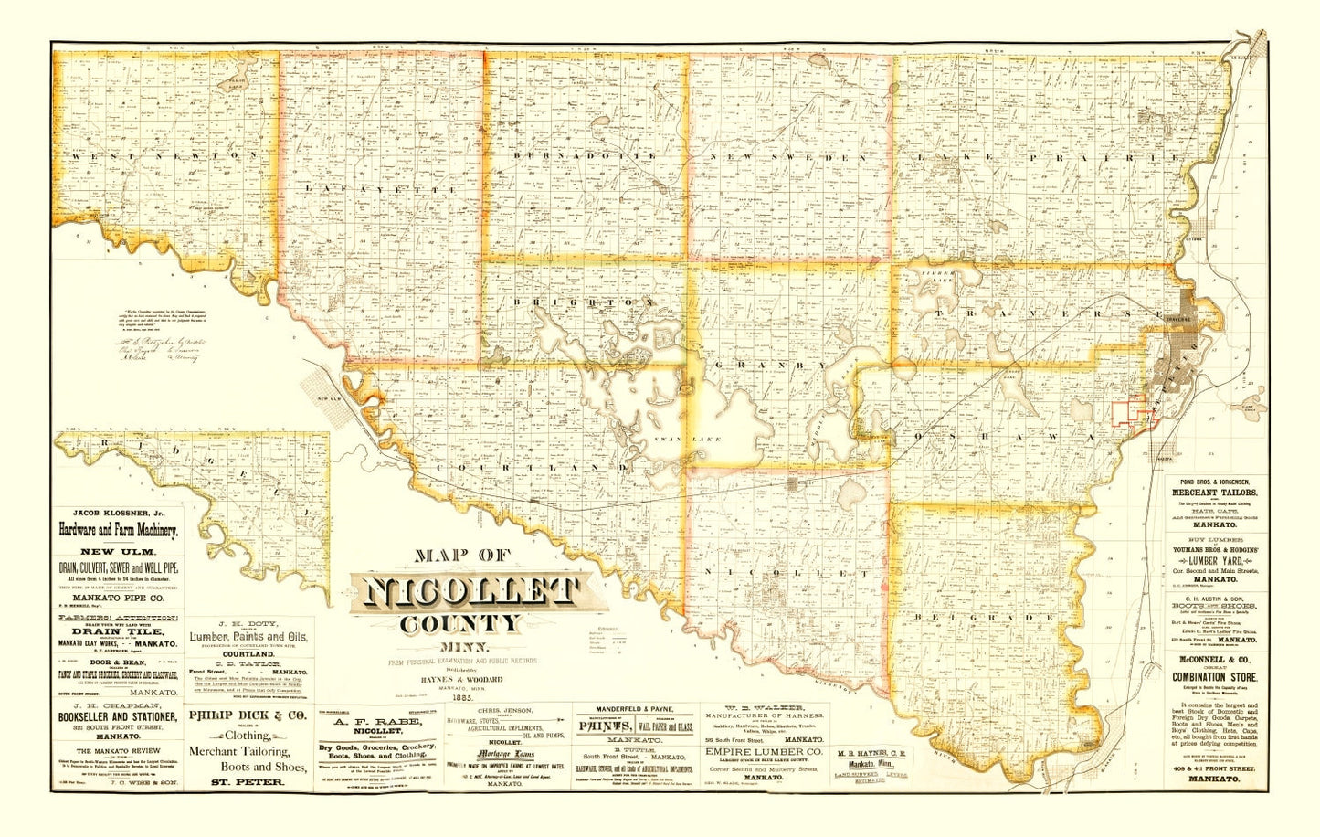 Vintage Map of Nicollet County, Minnesota 1885