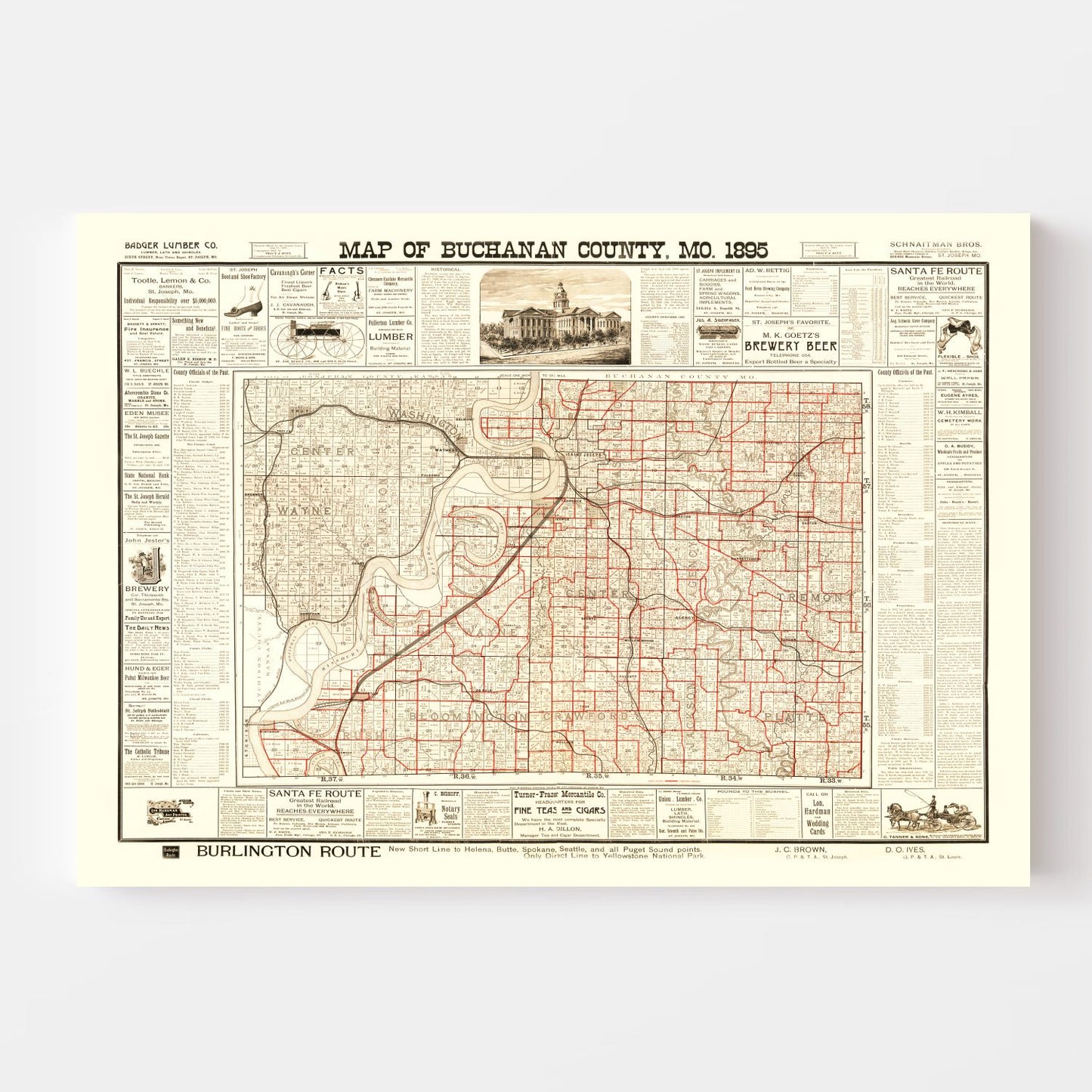 Vintage Map of Buchanan County, Missouri 1895