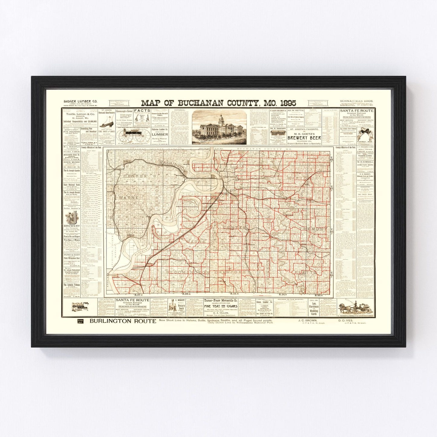 Vintage Map of Buchanan County, Missouri 1895