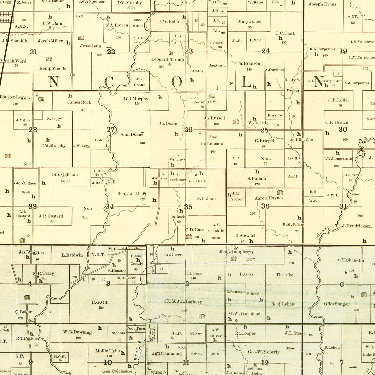 Vintage Map of Gundy County, Missouri 1890