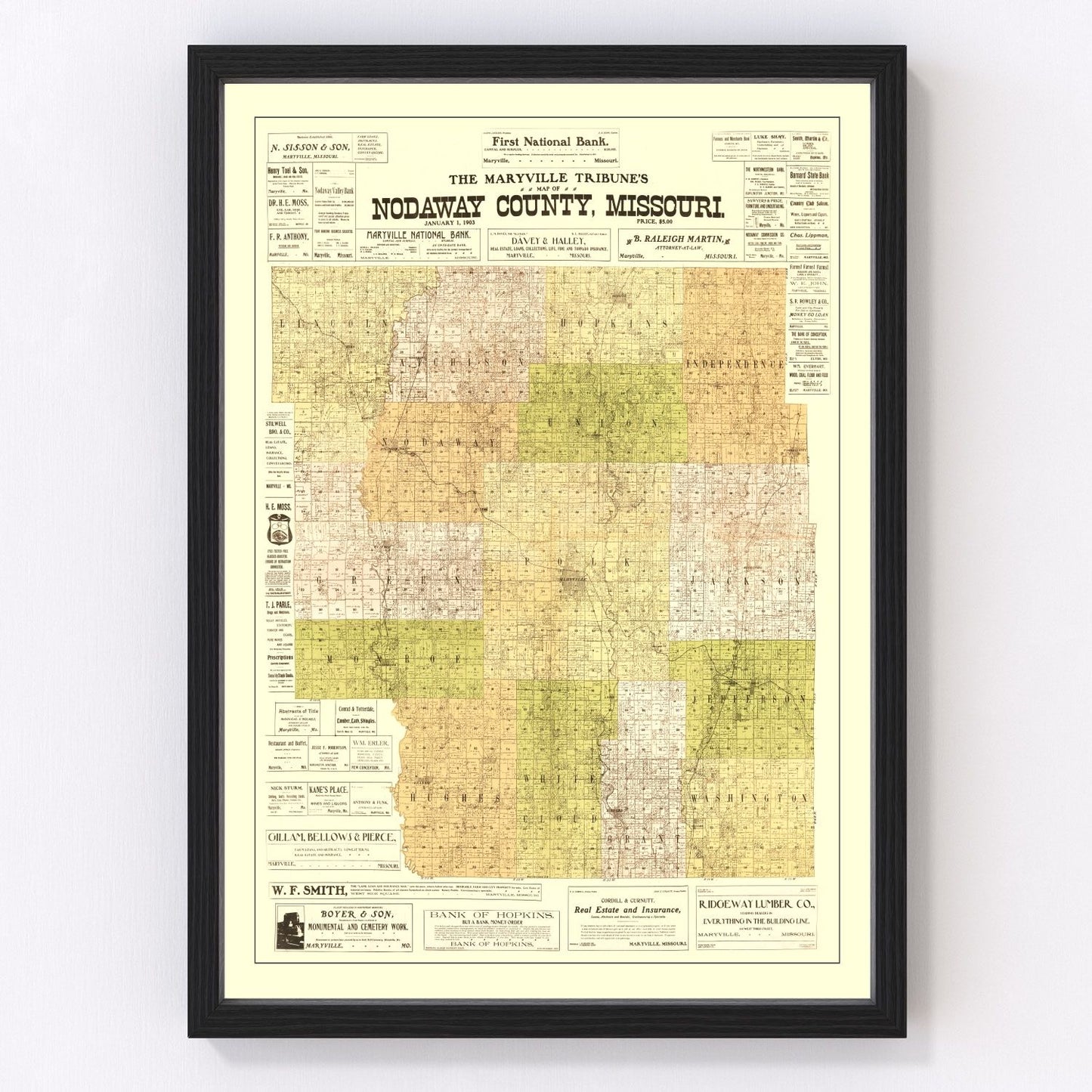 Vintage Map of Nodaway County, Missouri 1906