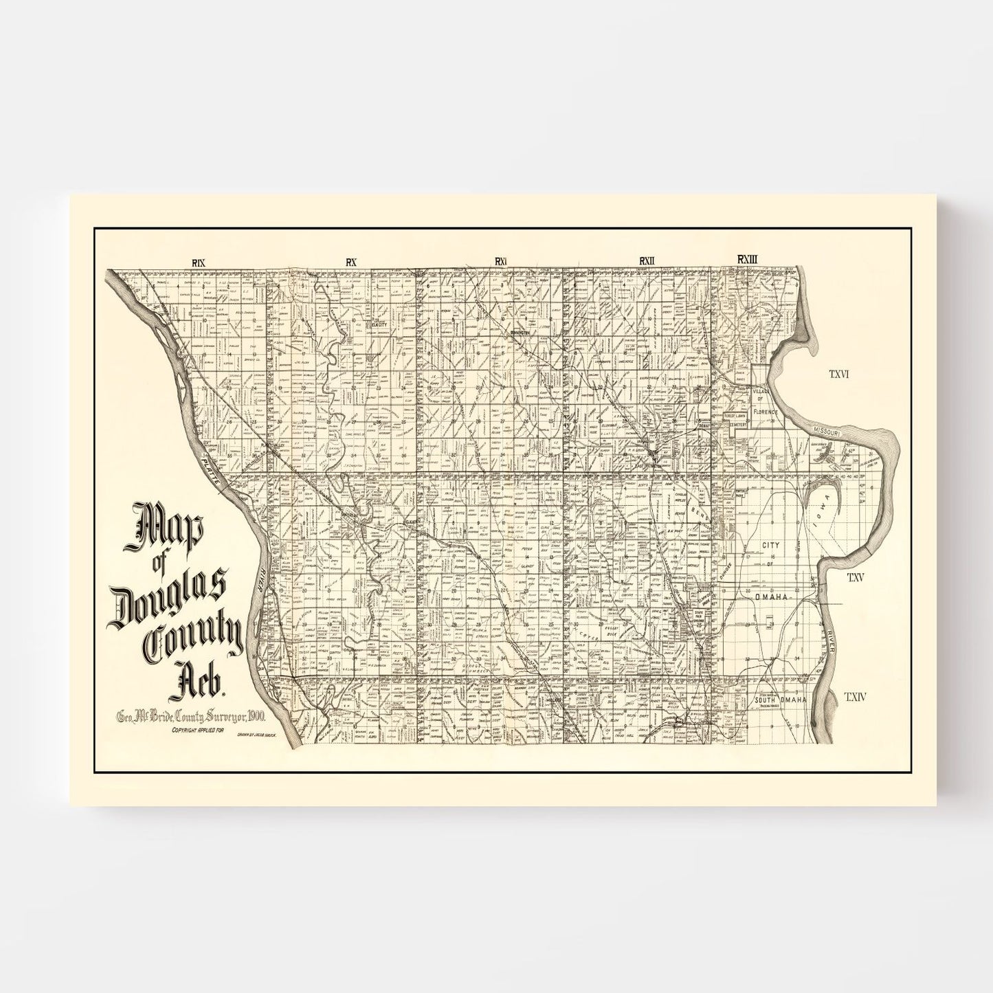 Vintage Map of Douglas County, Nebraska 1900