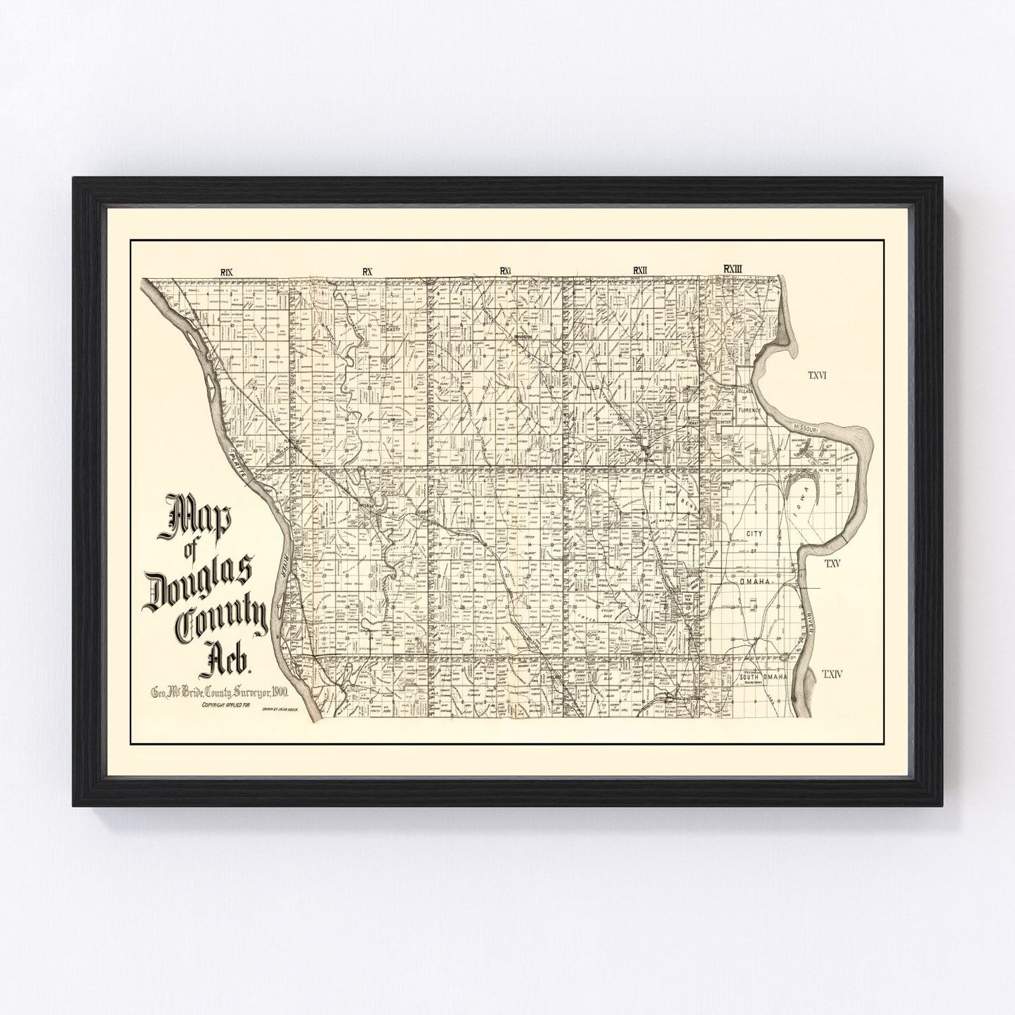 Vintage Map of Douglas County, Nebraska 1900