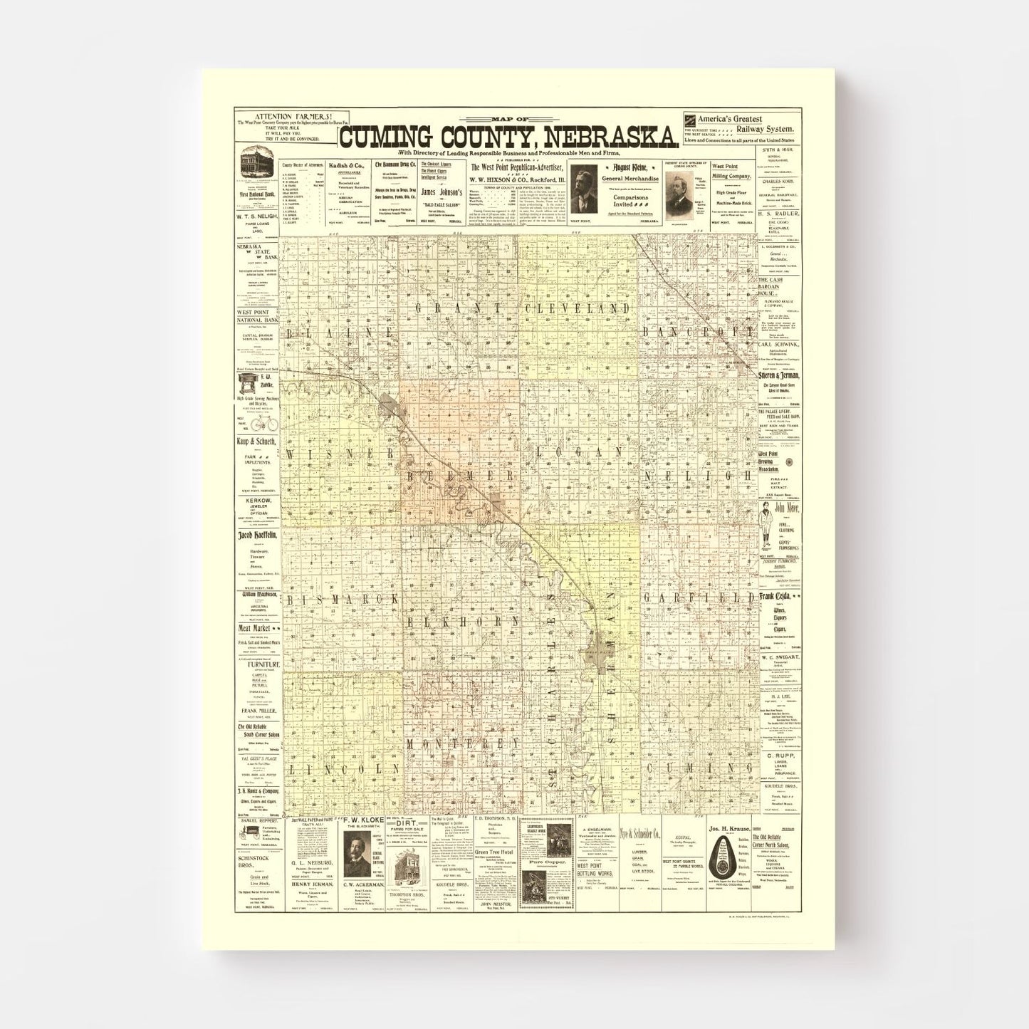 Vintage Map of Cuming County, Nebraska 1900