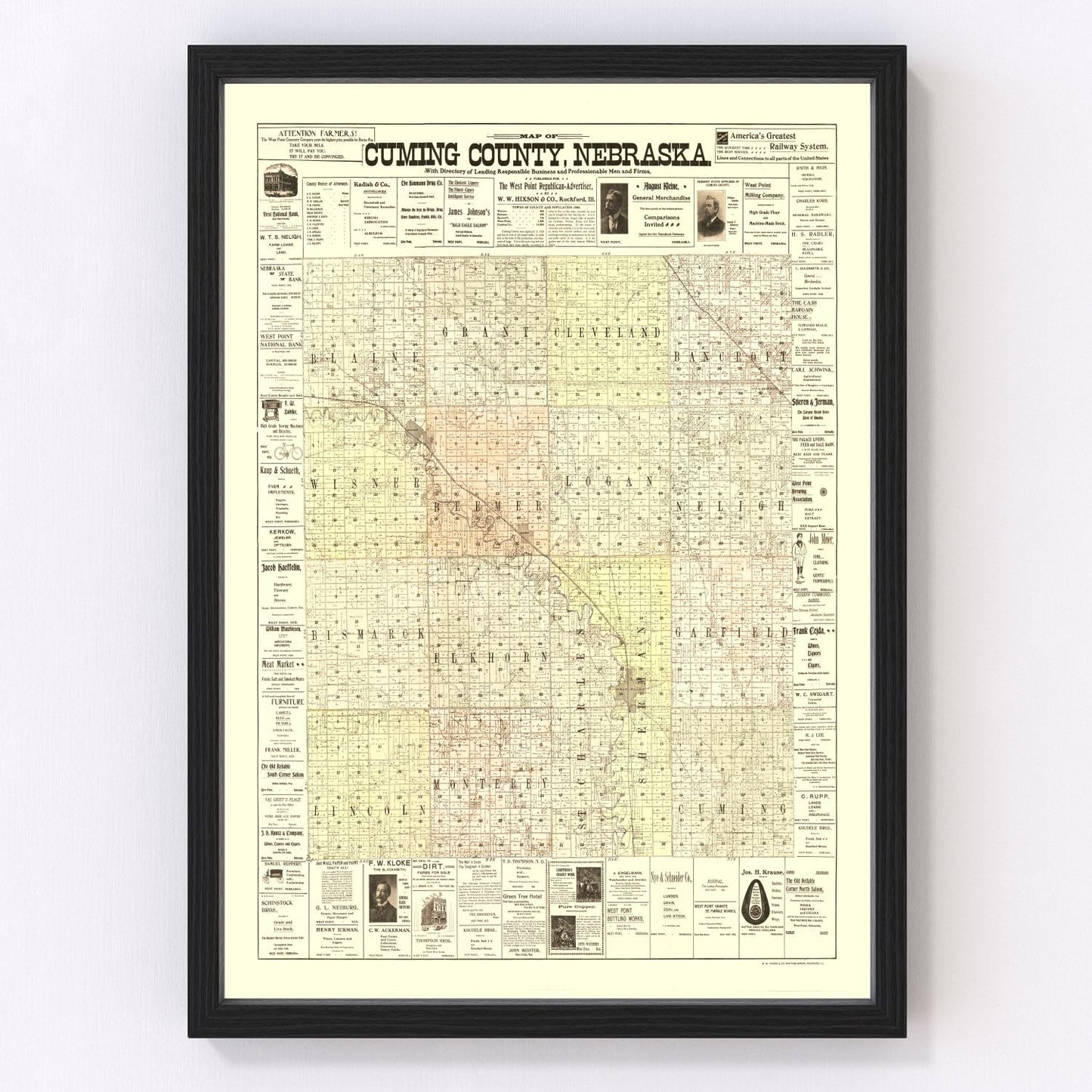Vintage Map of Cuming County, Nebraska 1900
