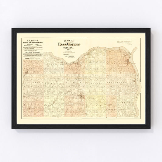 Vintage Map of Cass County, Nebraska 1894