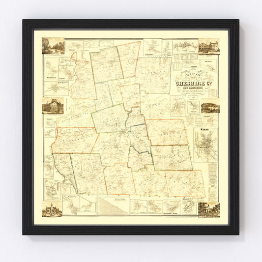 Vintage Map of Cheshire County, New Hampshire 1858