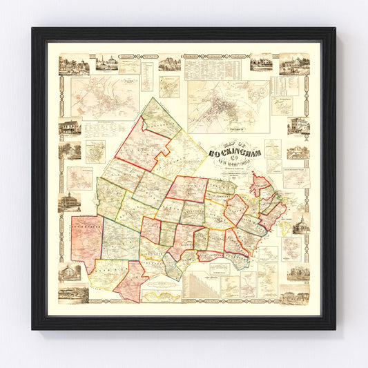 Vintage Map of Rockingham County, New Hampshire 1857