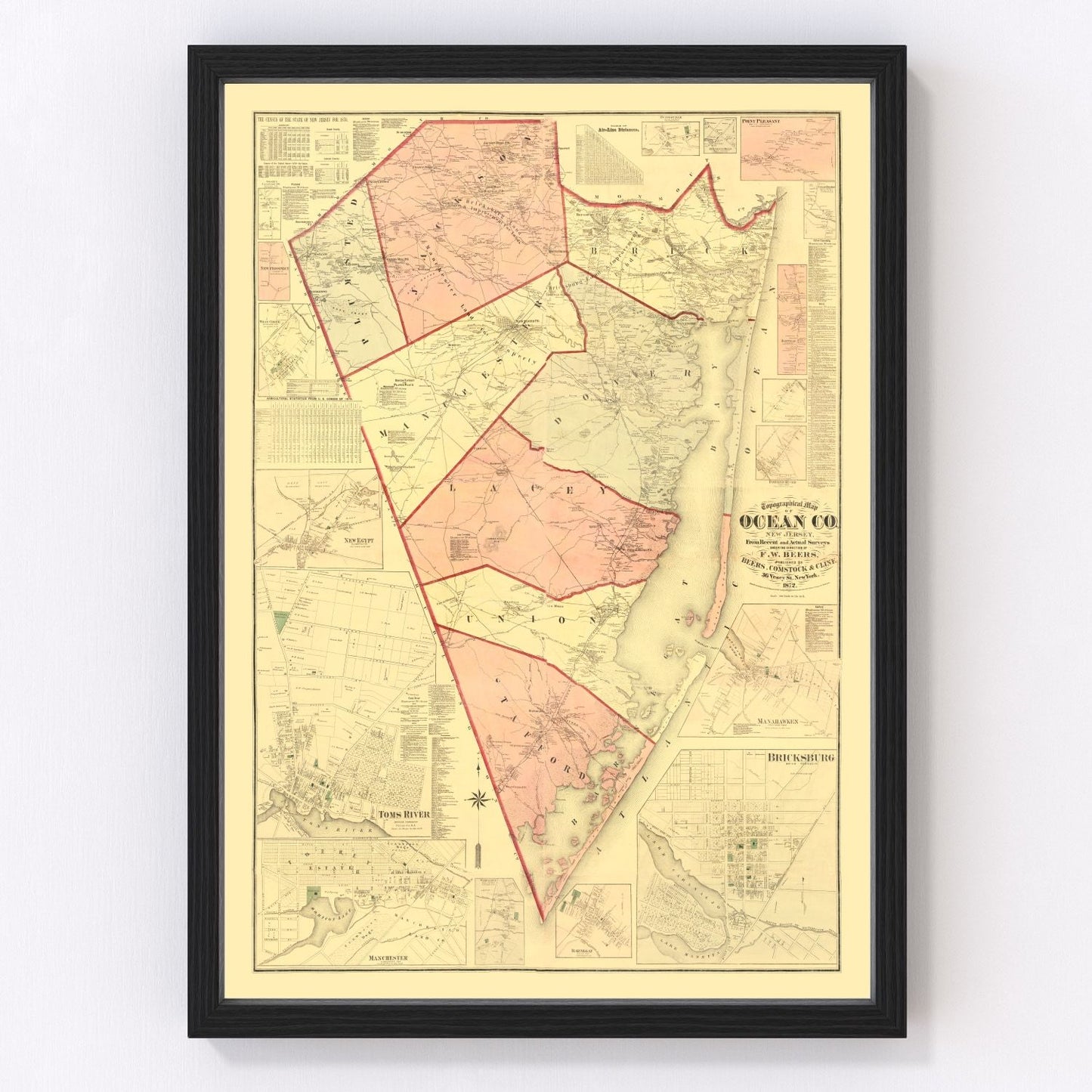 Vintage Map of Ocean County, New Jersey 1872