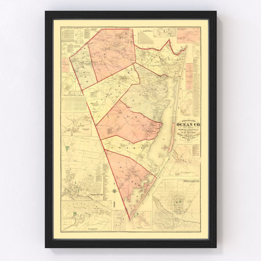 Vintage Map of Ocean County, New Jersey 1872
