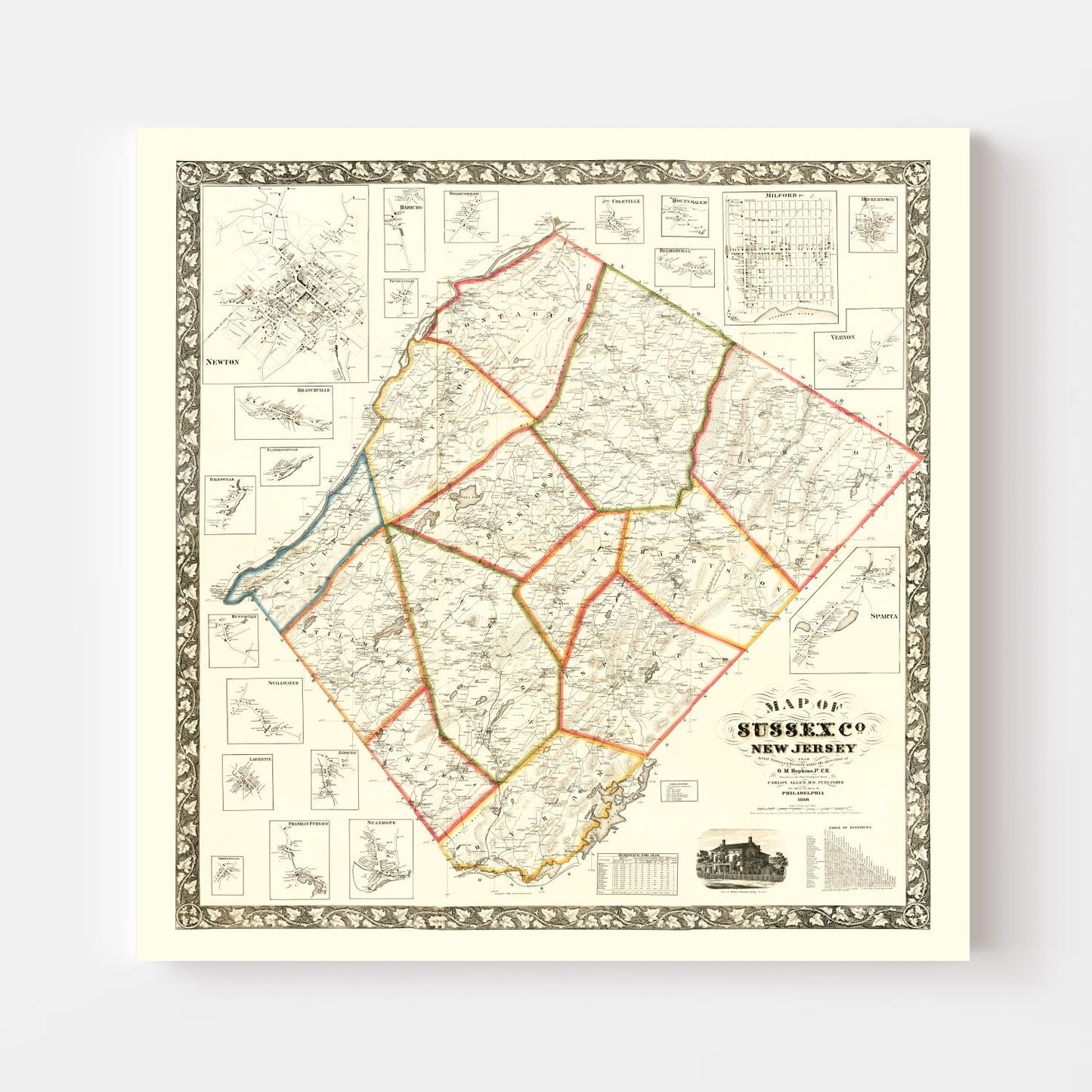 Vintage Map of Sussex County, New Jersey 1860