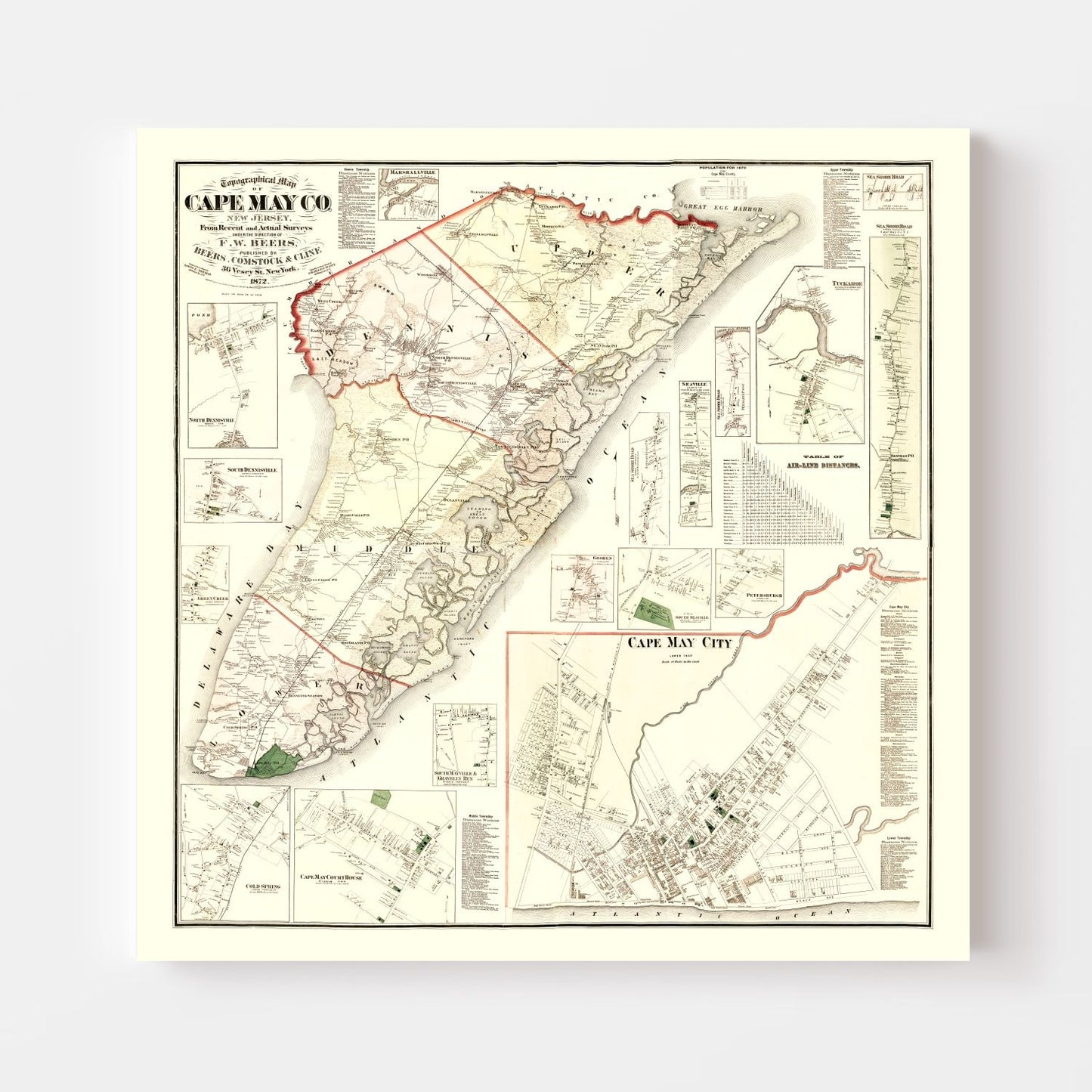 Vintage Map of Cape May County, New Jersey 1872