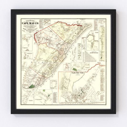 Vintage Map of Cape May County, New Jersey 1872