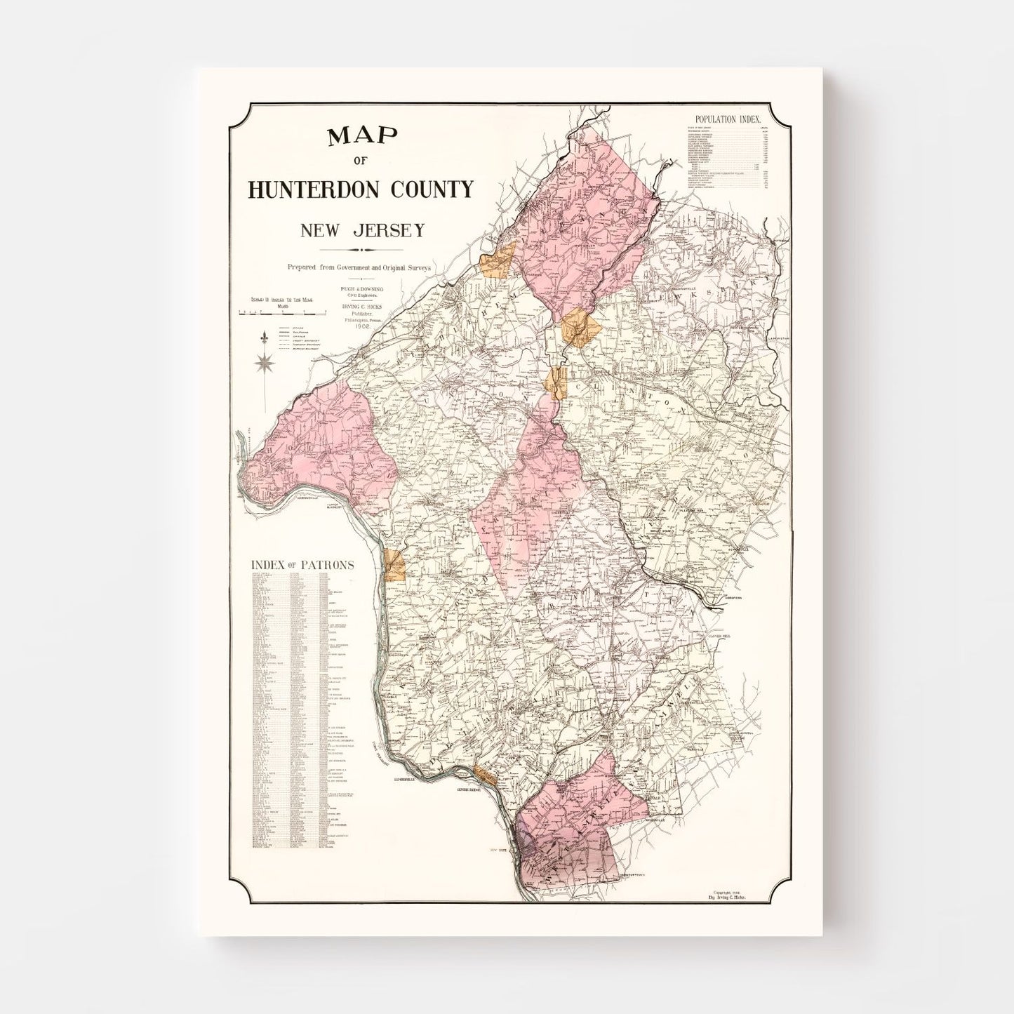 Vintage Map of Hunterdon County, New Jersey 1902