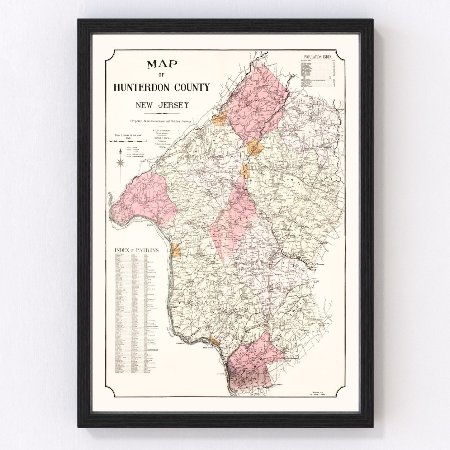 Vintage Map of Hunterdon County, New Jersey 1902