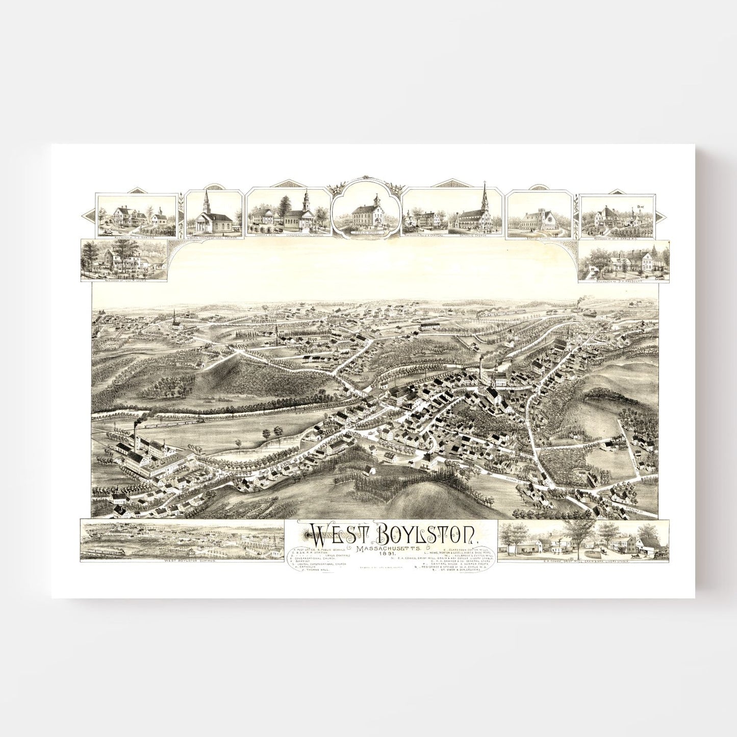 Vintage Map of West Boylston, Massachusetts 1891