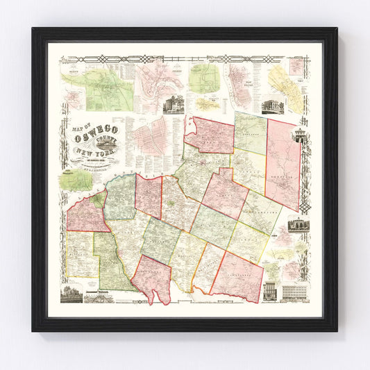 Vintage Map of Oswego County, New York 1854