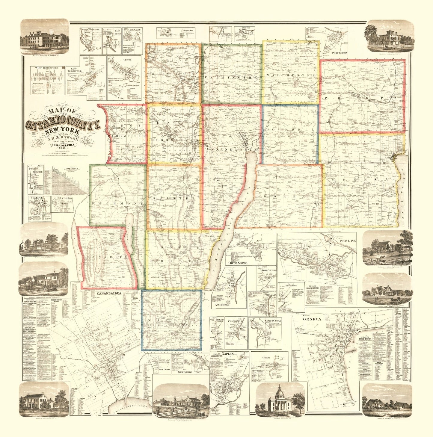 Vintage Map of Ontario County, New York 1859
