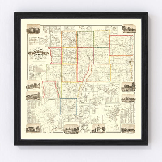 Vintage Map of Ontario County, New York 1859