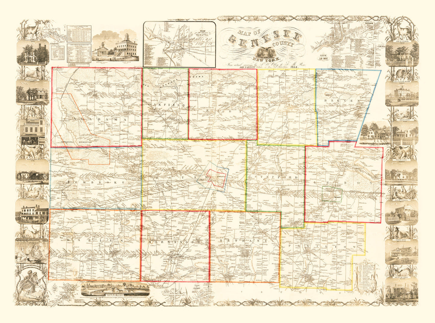 Vintage Map of Genesee County, New York 1854