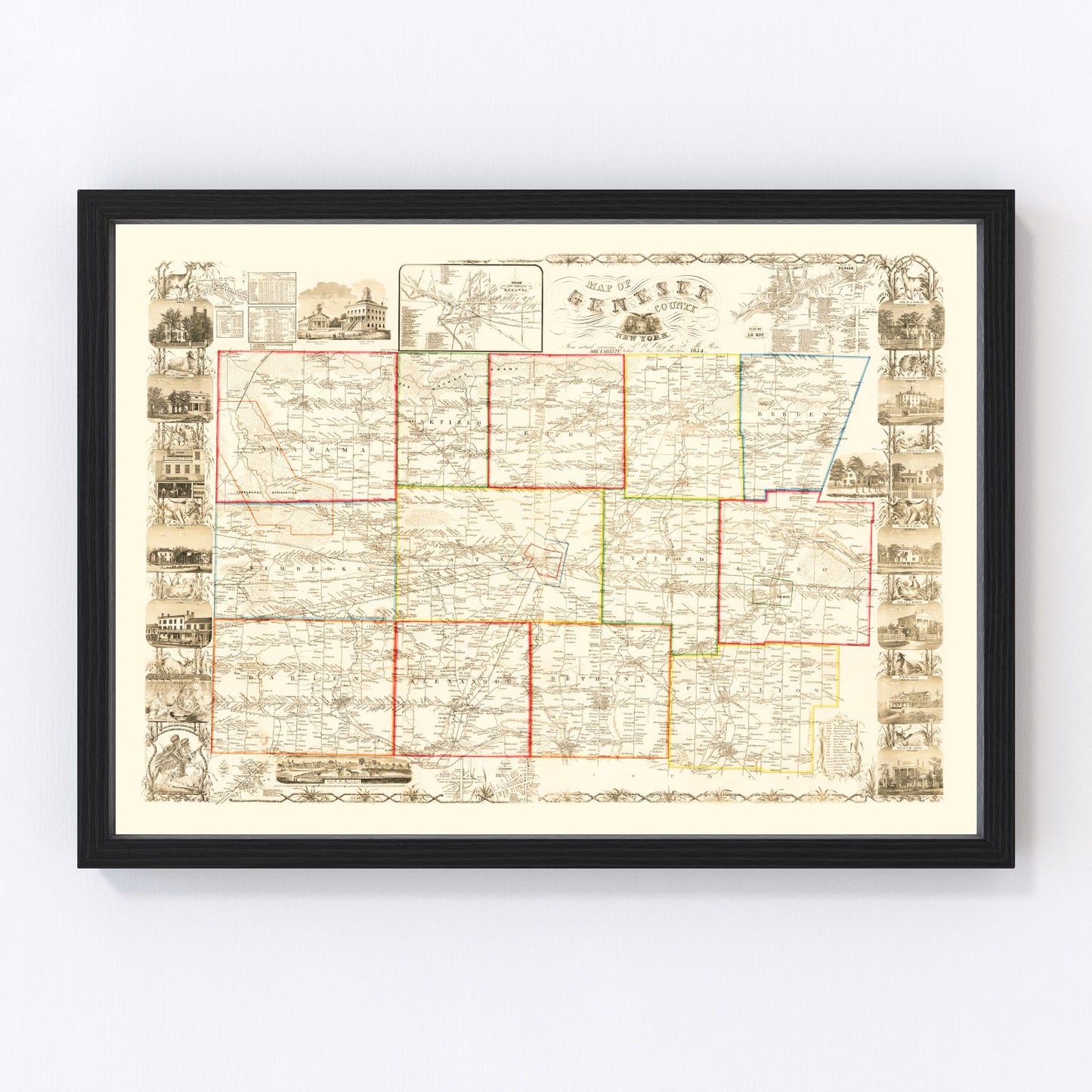 Vintage Map of Genesee County, New York 1854