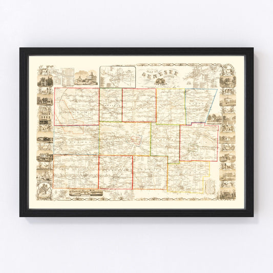 Vintage Map of Genesee County, New York 1854