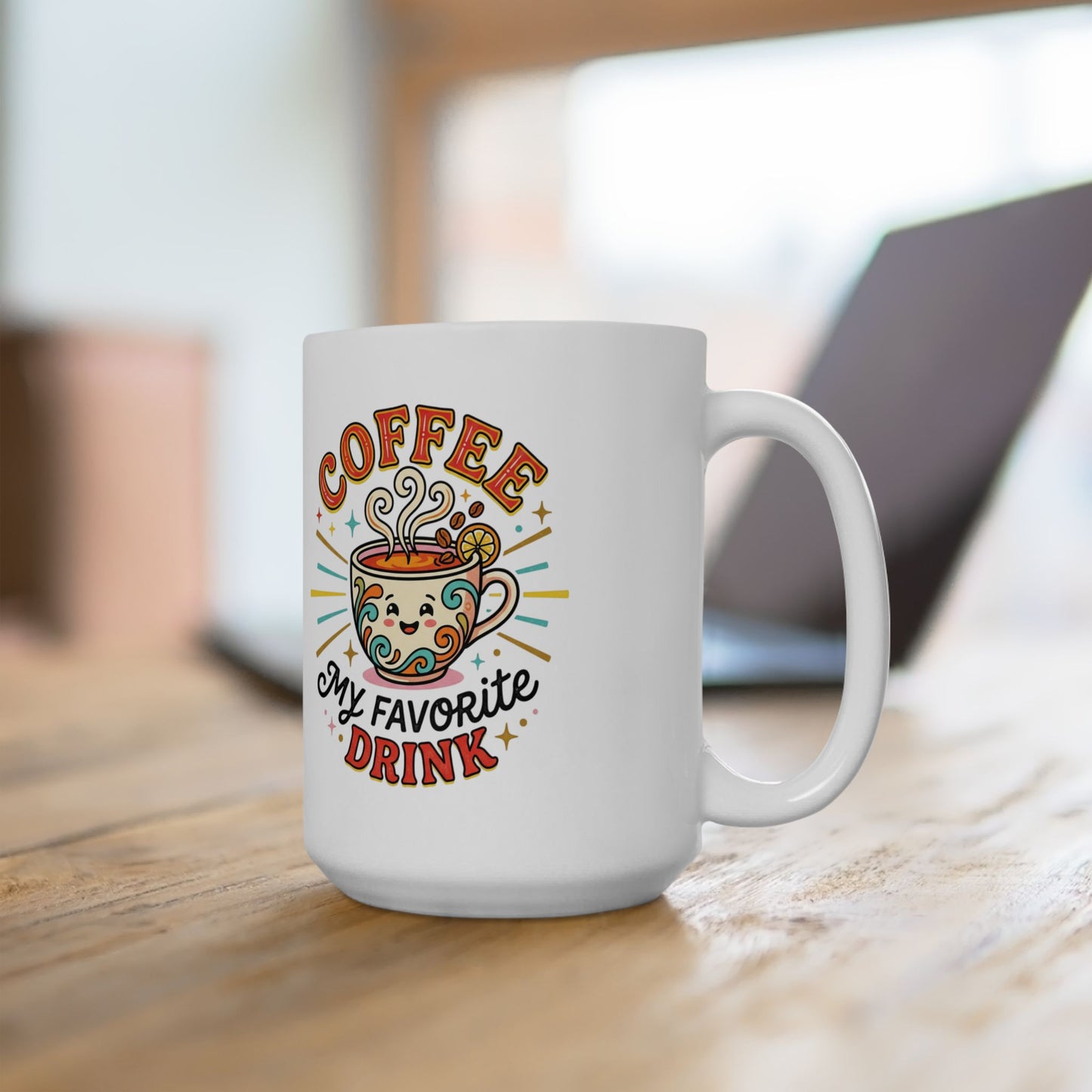 Coffee Mug — 'Coffee My Favorite Drink' Colorful Retro Ceramic Mug (11oz, 15oz)