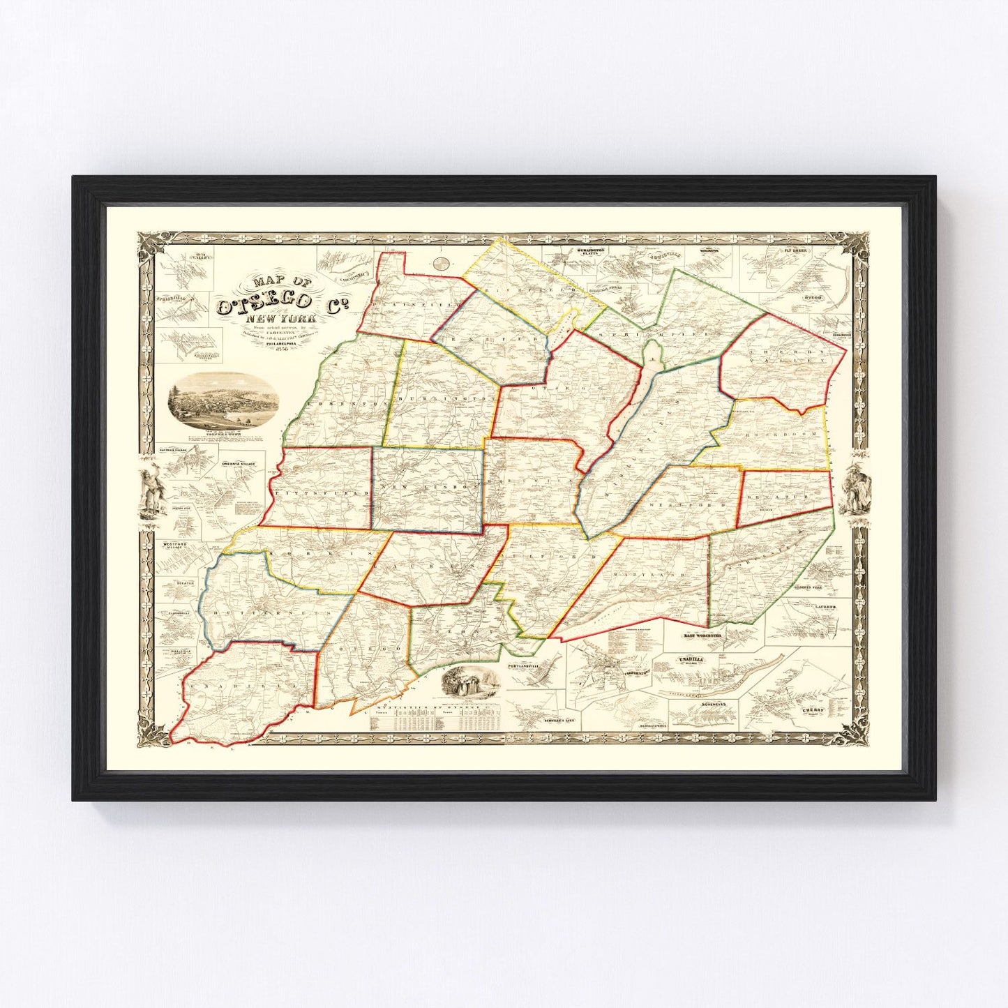 Vintage Map of Otsego County, New York 1856