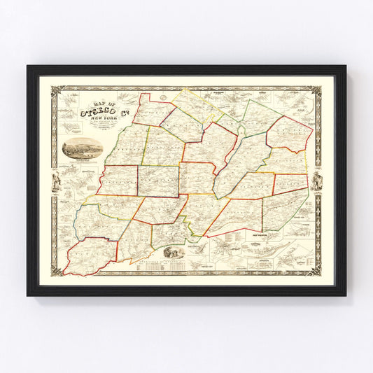 Vintage Map of Otsego County, New York 1856