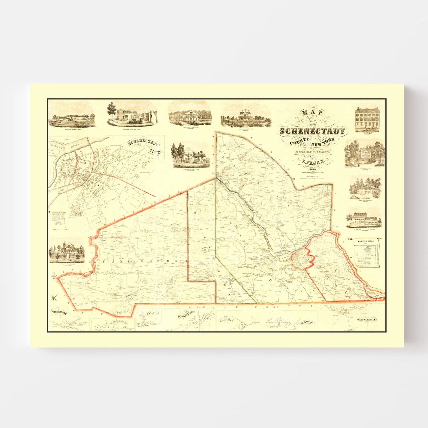 Vintage Map of Schenectady County, New York 1856
