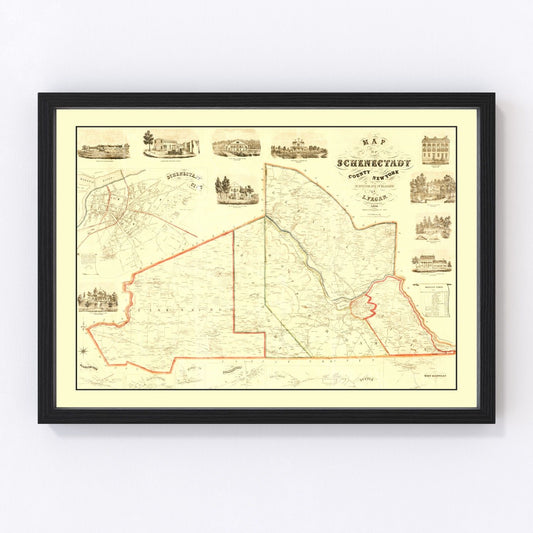 Vintage Map of Schenectady County, New York 1856